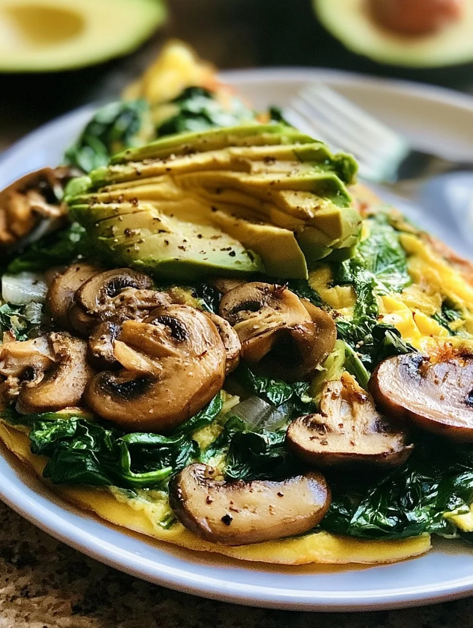 Omelett mit Pilzen, Spinat und Avocado