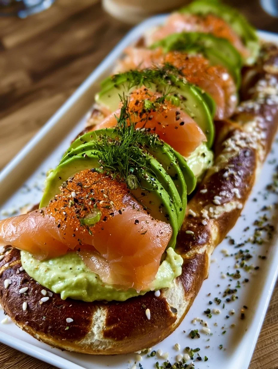 Lachs-Avocado- Laugenstange mit würzigem Topping