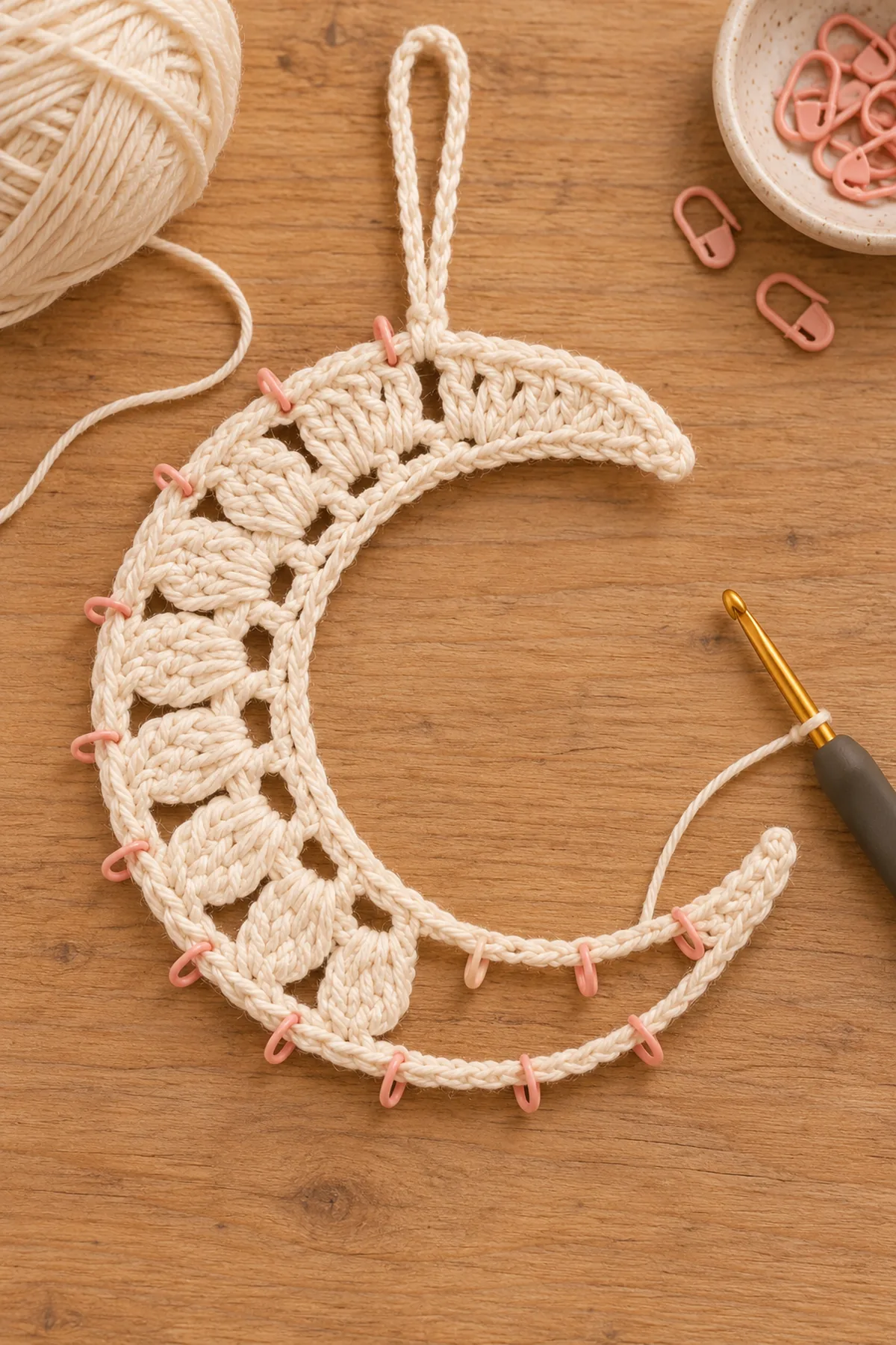 Ivory curved foundation divided into twelve marked sections for open crescent fans